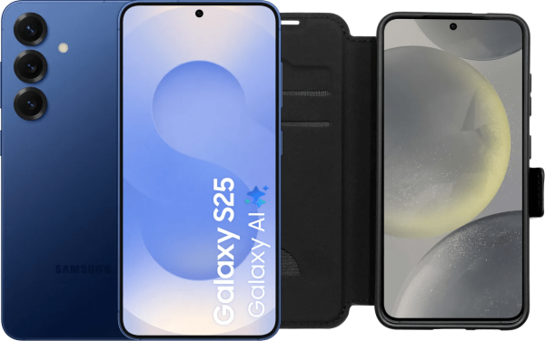 Samsung Galaxy S25 256GB Donkerblauw 5G + BlueBuilt Book Case Zwart