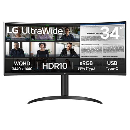 34" LG UltraWide QHD Curved monitor met USB Type-C - 34WR55QK-B