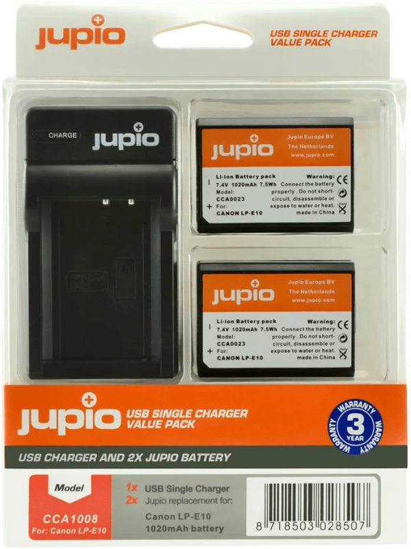 Jupio Kit: Battery LP-E10 (2x) + USB Single Charger