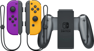 Nintendo switch joy-con set neon paars/neon oranje + nintendo switch joy-con charge grip 2 878284