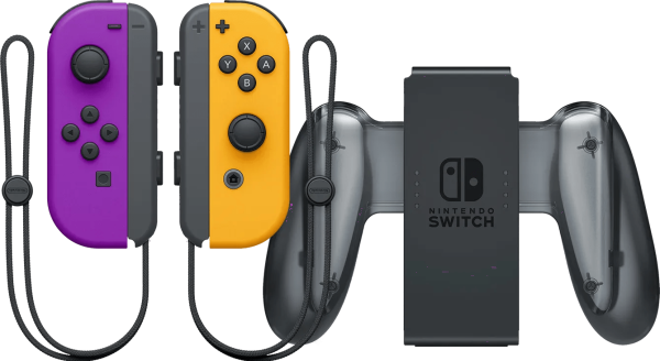 Nintendo Switch Joy-Con set Neon Paars/Neon Oranje + Nintendo Switch Joy-Con Charge Grip
