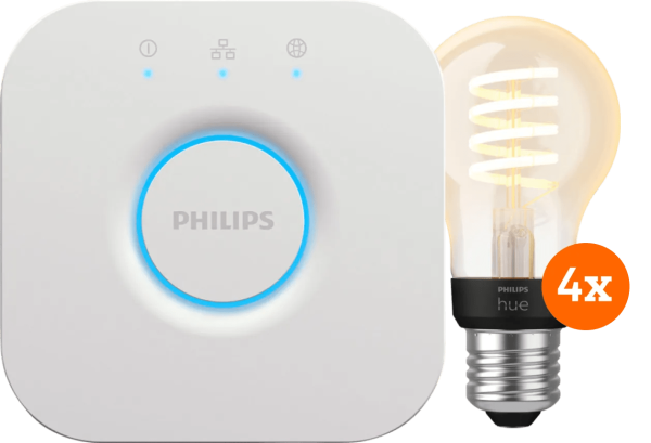 Philips Hue Filament White Ambiance Standaard 4-Pack + Bridge