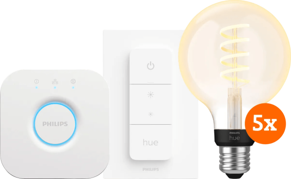 Philips Hue Filament White Ambiance Globe 5-Pack Startpakket