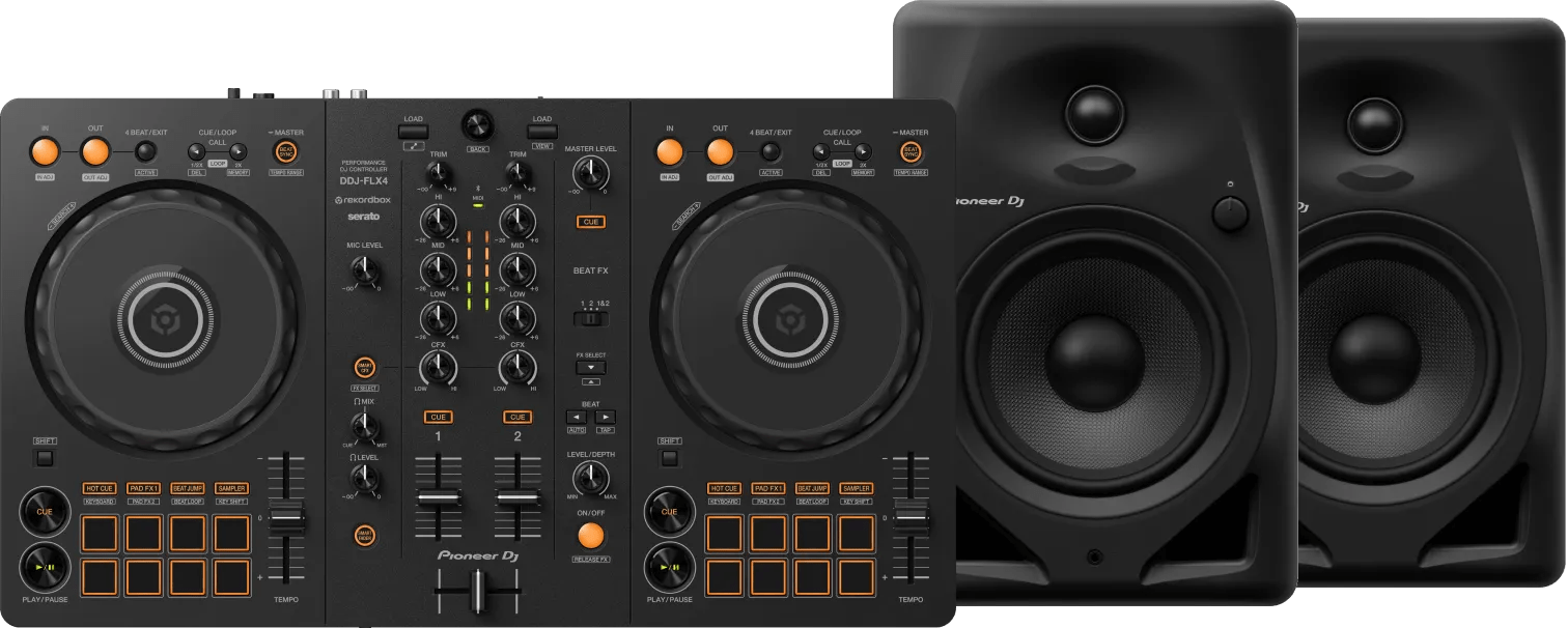 Pioneer dj ddj-flx4 + pioneer dj dm-50d zwart 1 Pioneer dj ddj-flx4 + pioneer dj dm-50d zwart