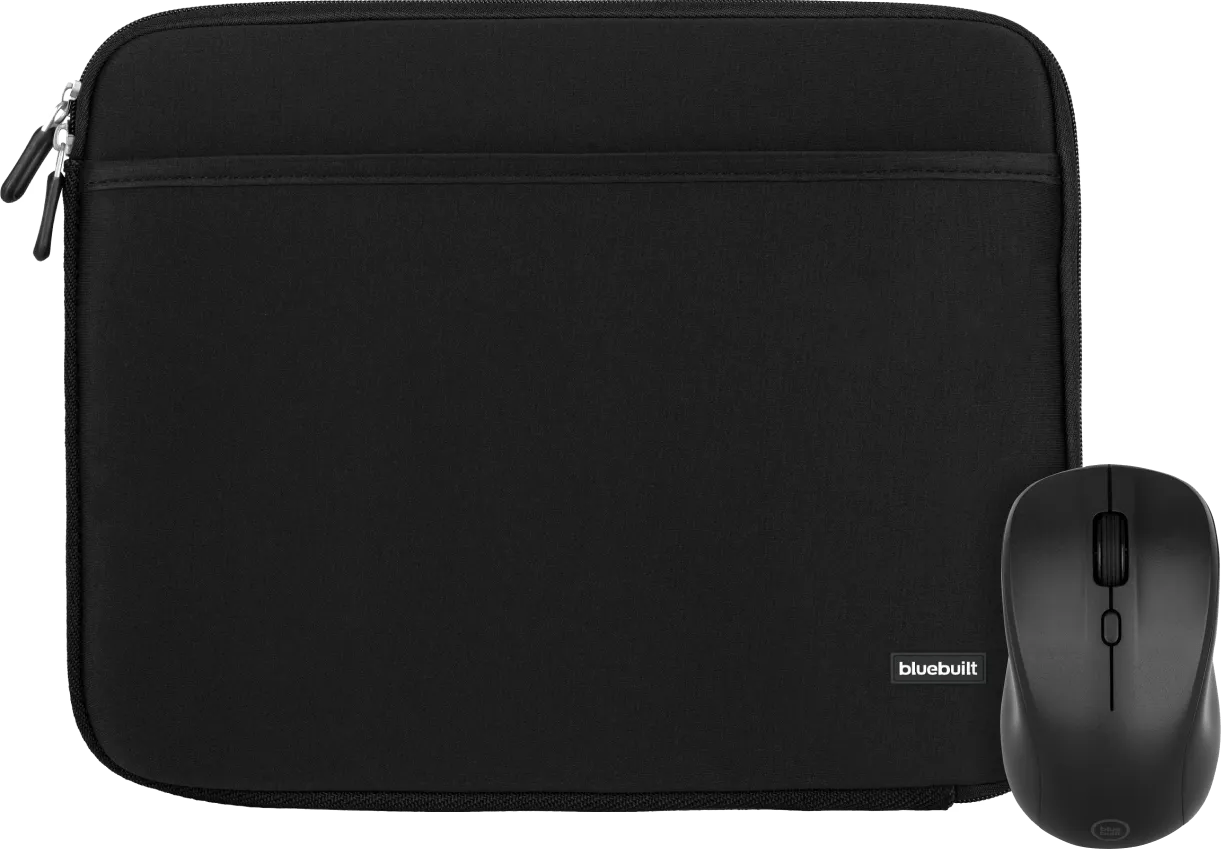 Bluebuilt laptophoes breedte 30 cm 12-13 inch zwart + nexum draadloze muis 1 Bluebuilt laptophoes breedte 30 cm 12-13 inch zwart + nexum draadloze muis