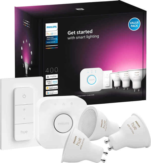 Philips Hue White and Color GU10 Starter Pack - 3 lampen + Bridge + Dimmer