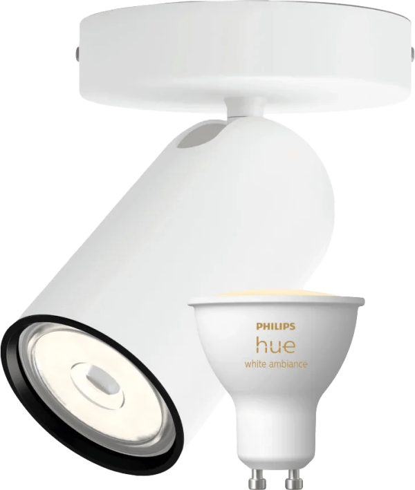 Philips Pongee opbouwspot - 1 spot - wit + Philips Hue White Ambiance GU10
