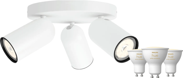 Philips Pongee opbouwspot - 3 spots - wit + Philips Hue White Ambiance GU10 (3x)