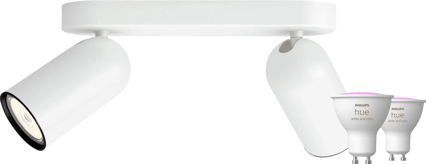 Philips pongee opbouwspot - 2 spots - wit + philips hue white and color gu10 (2x) 1 Philips pongee opbouwspot - 2 spots - wit + philips hue white and color gu10 (2x)
