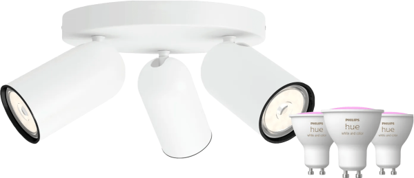 Philips Pongee opbouwspot - 3 spots - wit + Philips Hue White and Color GU10 (3x)