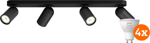 Philips Pongee opbouwspot - 4 spots - zwart + Philips Hue White and Color GU10 (4x)
