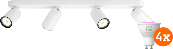 Philips Pongee opbouwspot - 4 spots - wit + Philips Hue White and Color GU10 (4x)