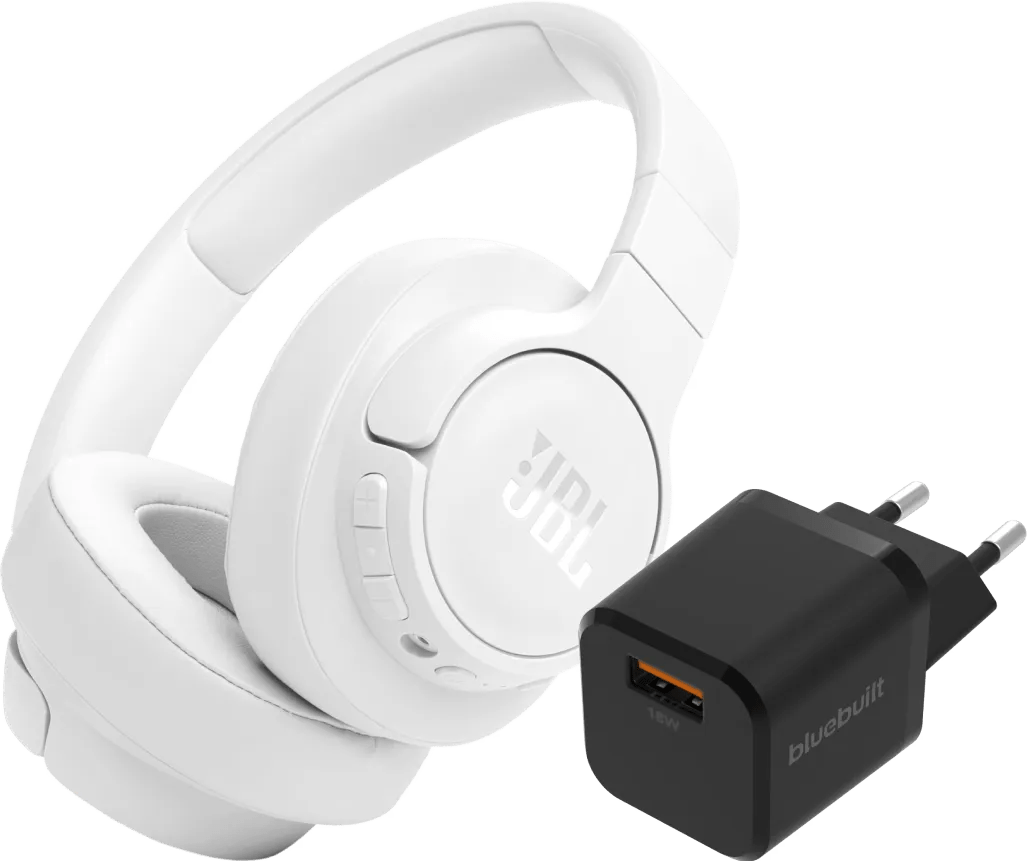 Jbl tune 770nc wit + bluebuilt quick charge oplader met usb a poort 18w zwart 1 Jbl tune 770nc wit + bluebuilt quick charge oplader met usb a poort 18w zwart