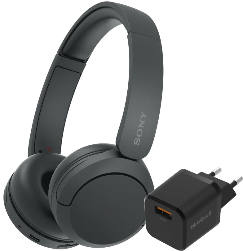 Sony wh-ch520 zwart + bluebuilt quick charge oplader met usb a poort 18w zwart 1 Sony wh-ch520 zwart + bluebuilt quick charge oplader met usb a poort 18w zwart