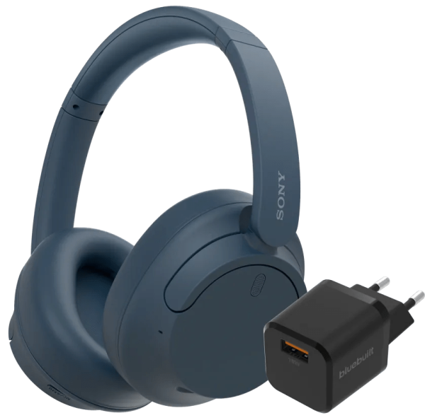 Sony WH-CH720N Blauw + BlueBuilt Quick Charge Oplader met Usb A Poort 18W Zwart