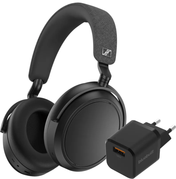 Sennheiser Momentum 4 Wireless Zwart + BlueBuilt Quick Charge Oplader met Usb A Poort 18W