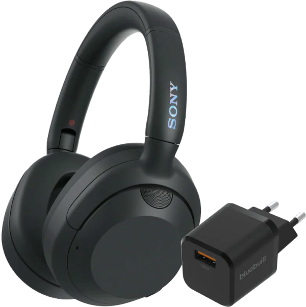 Sony ULT Wear Zwart + BlueBuilt Quick Charge Oplader met Usb A Poort 18W Zwart