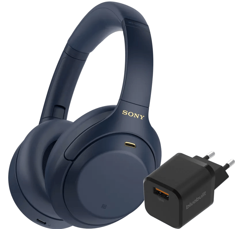Sony wh-1000xm4 blauw + bluebuilt quick charge oplader met usb a poort 18w zwart 1 Sony wh-1000xm4 blauw + bluebuilt quick charge oplader met usb a poort 18w zwart