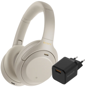 Sony wh-1000xm4 zilver + bluebuilt quick charge oplader met usb a poort 18w zwart 2 954467