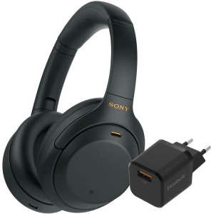 Sony wh-1000xm4 zwart + bluebuilt quick charge oplader met usb a poort 18w zwart 2 954469