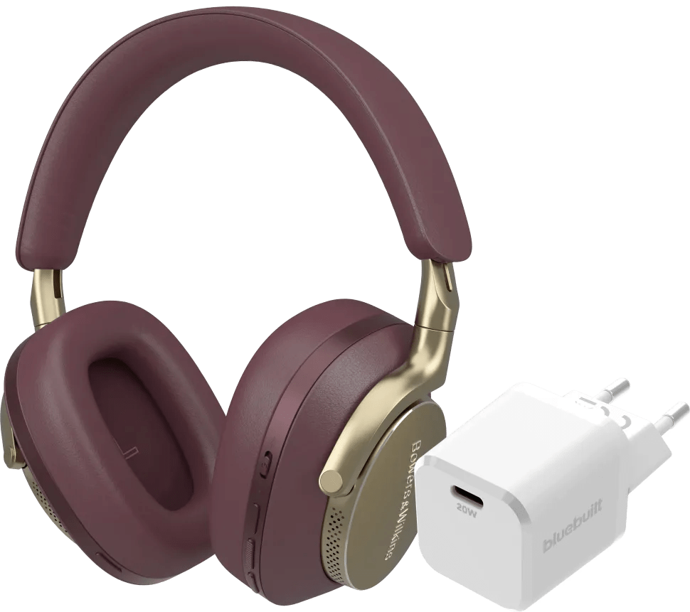 Bowers & wilkins px8 rood + bluebuilt power delivery oplader met usb c poort 20w wit 1 Bowers & wilkins px8 rood + bluebuilt power delivery oplader met usb c poort 20w wit