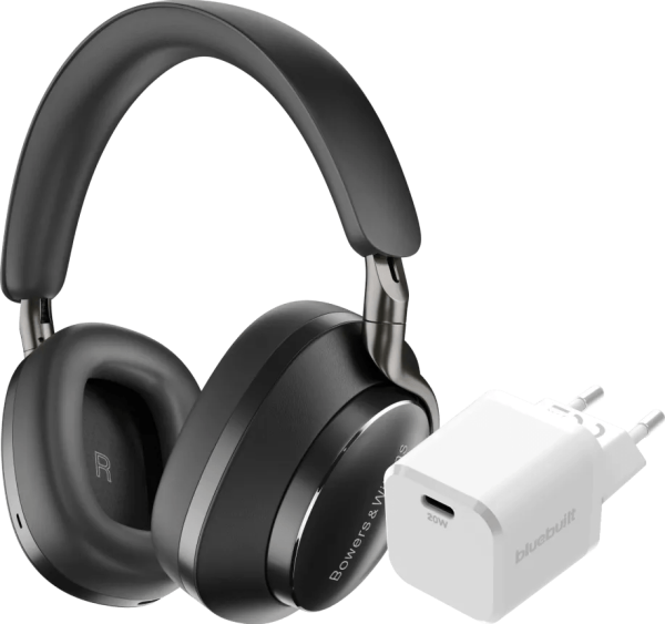 Bowers & Wilkins Px8 Zwart + BlueBuilt Power Delivery Oplader met Usb C Poort 20W Wit