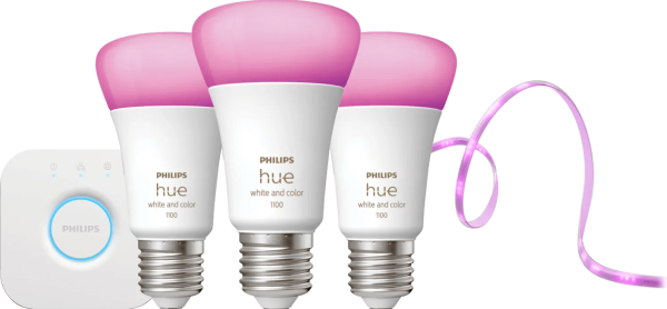 Philips Hue White and Color Startpakket E27 3-pack + Solo Led Strip 3m