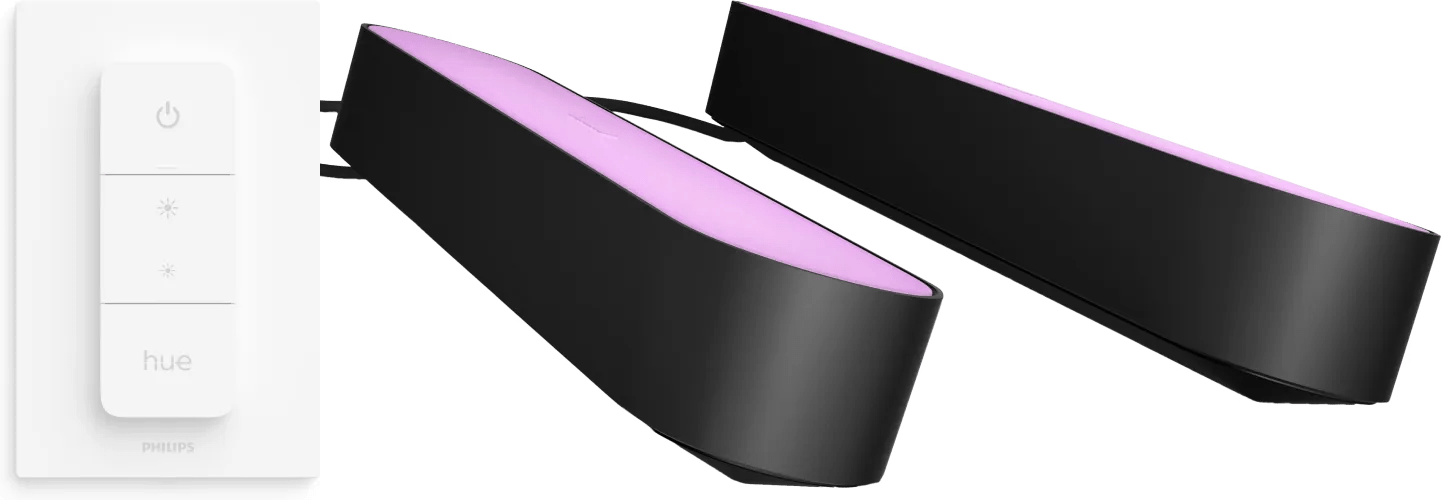 Philips hue play lichtbalk white and color zwart 2-pack + philips hue draadloze dimmer 1 Philips hue play lichtbalk white and color zwart 2-pack + philips hue draadloze dimmer