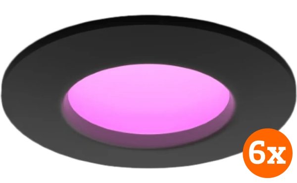 Philips Hue Inbouwspot Slim 6-pack - White and Color - 90mm - Zwart