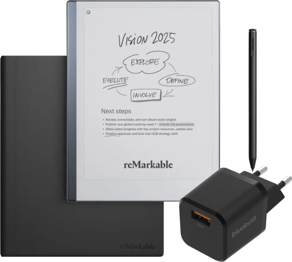 reMarkable 2 met Book Case Leer Zwart + BlueBuilt Oplader