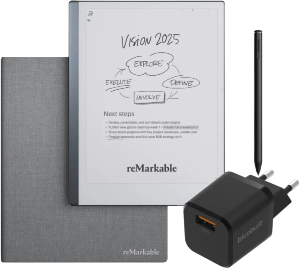 reMarkable 2 met Book Case Grijs + BlueBuilt Oplader