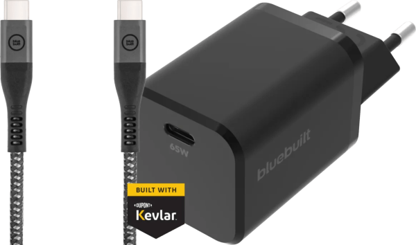 BlueBuilt Power Delivery Oplader met Usb C Poort 65W Zwart + Usb C naar Usb C kabel 1