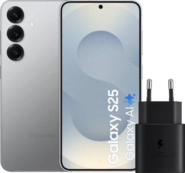 Samsung Galaxy S25 128GB Zilver 5G + Samsung Oplader 25 Watt Zwart