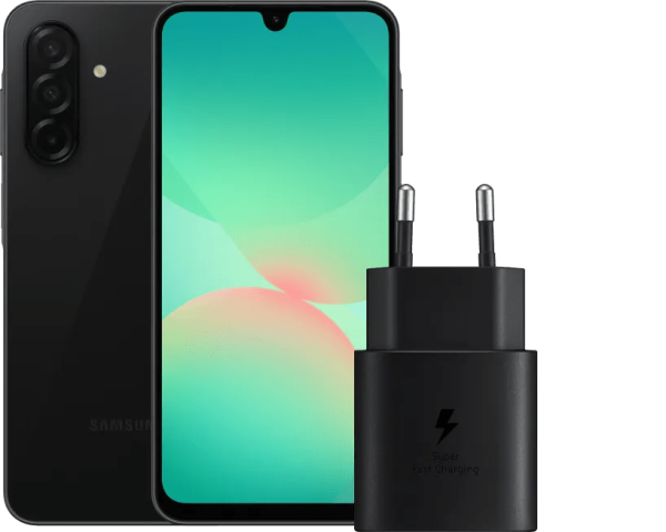 Samsung Galaxy A26 128GB Zwart 5G + Samsung Oplader 25 Watt Zwart
