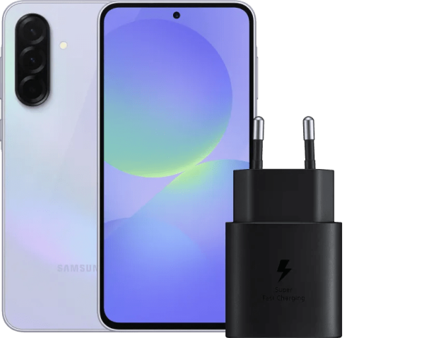 Samsung Galaxy A36 128GB Paars 5G + Samsung Oplader 25 Watt Zwart