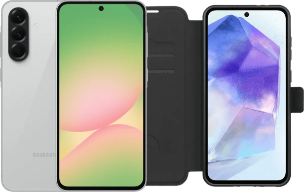 Samsung Galaxy A56 128GB Grijs 5G + BlueBuilt Book Case Zwart