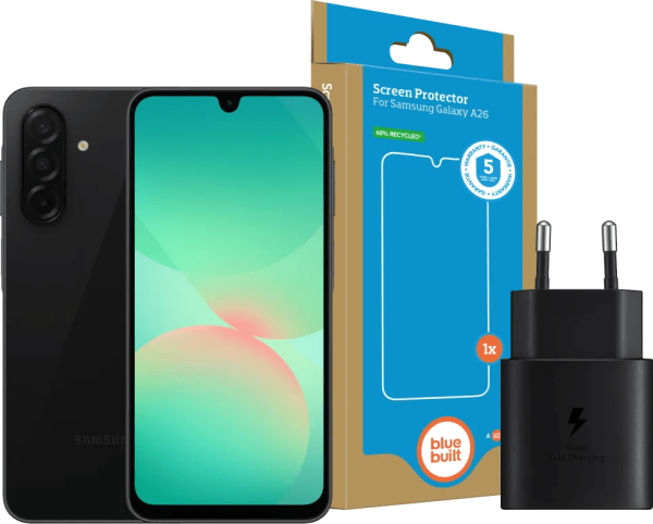 Samsung Galaxy A26 128GB Zwart 5G + Basis Accessoirepakket