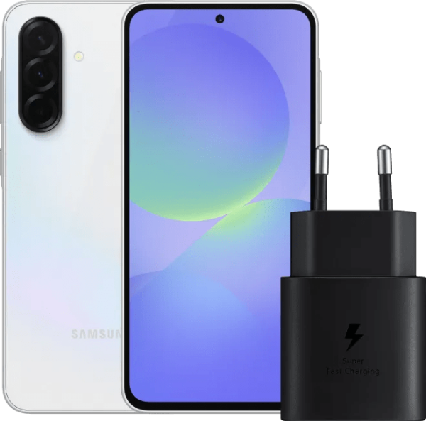 Samsung Galaxy A36 256GB Wit 5G + Samsung Oplader 25 Watt Zwart