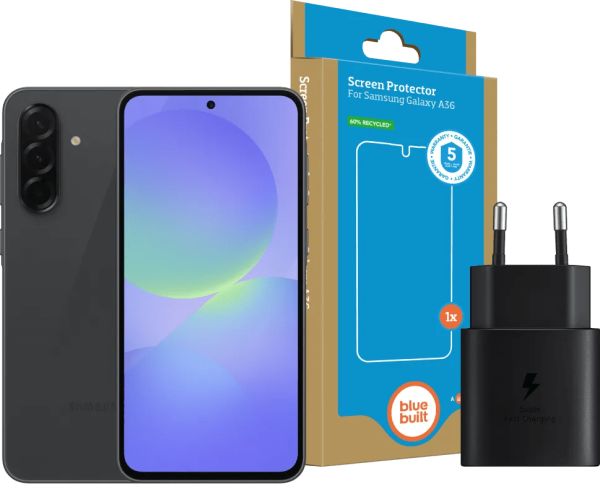 Samsung Galaxy A36 128GB Zwart 5G + Basis Accessoirepakket