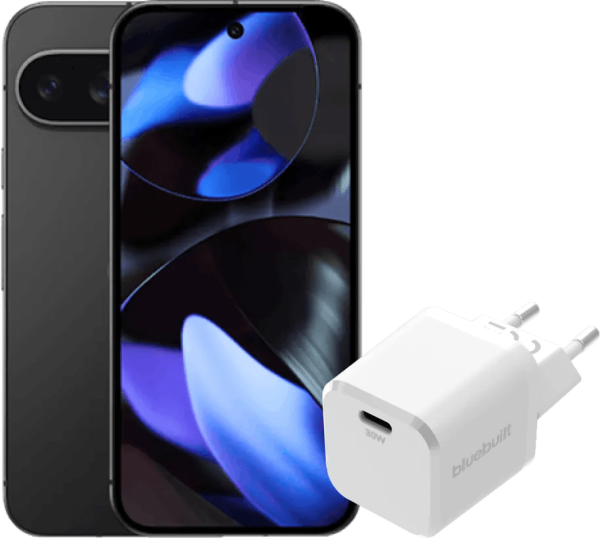 Google Pixel 9 128GB Zwart 5G + BlueBuilt Oplader 30W Wit