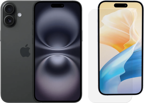 Apple iPhone 16 128GB Zwart + BlueBuilt Screenprotector Glas