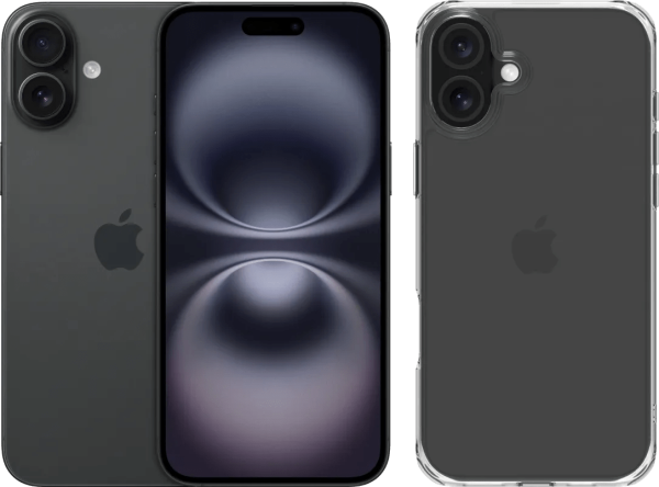 Apple iPhone 16 Plus 256GB Zwart + BlueBuilt Protective Back Cover Transparant