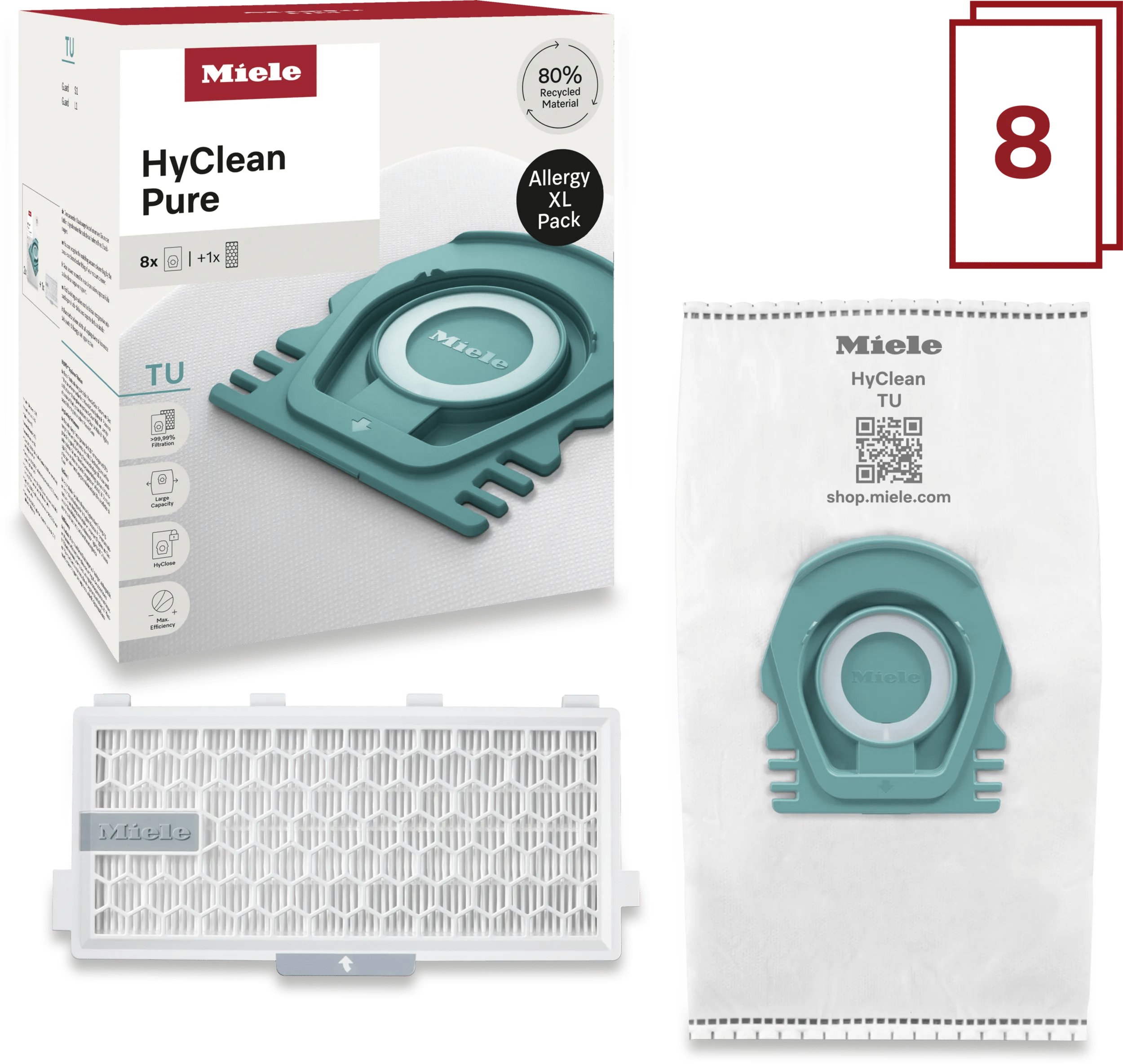 Miele stofzuigerzakken hyclean pure tu xl-pack (8 stuks) 1 Miele stofzuigerzakken hyclean pure tu xl-pack (8 stuks)