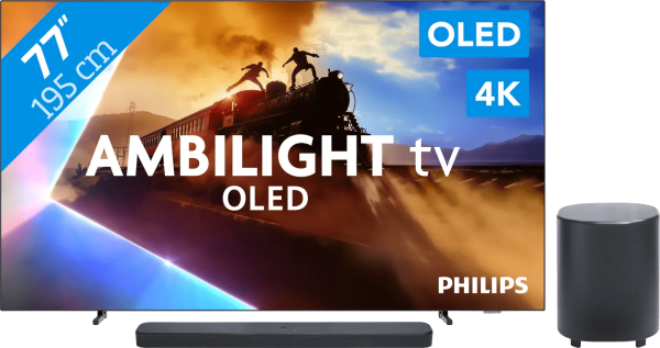 Philips Ambilight 77'' OLED760 4K (2025) + JBL Bar 500 M2 Zwart