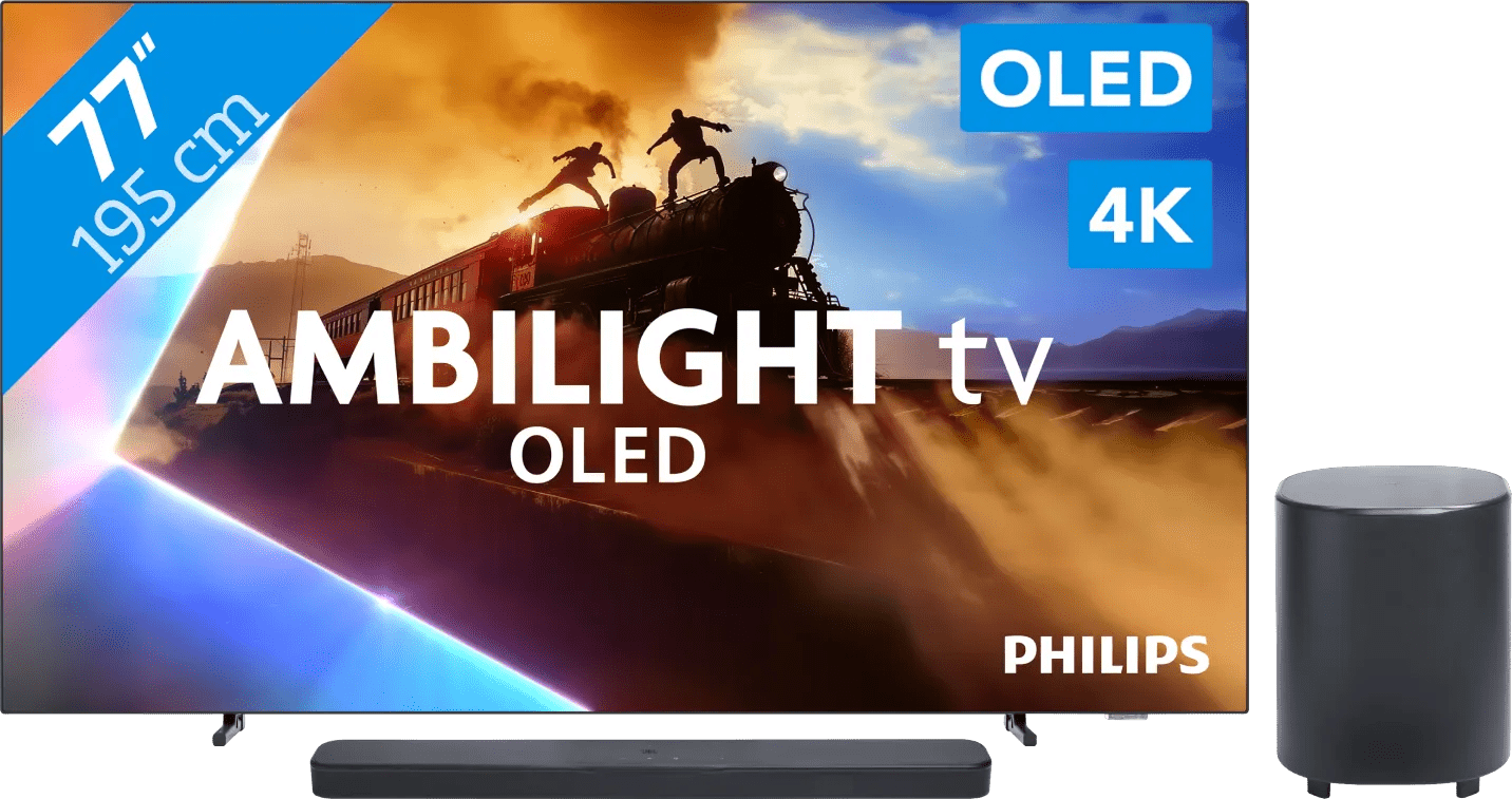 Philips ambilight 77'' oled760 4k (2025) + jbl bar 500 m2 zwart 1 Philips ambilight 77'' oled760 4k (2025) + jbl bar 500 m2 zwart