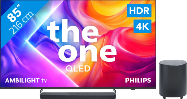 Philips Ambilight 85" PUS9000 QLED 4K (2025) + JBL Bar 500 M2 Zwart
