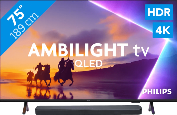 Philips Ambilight 75" PUS8500 QLED 4K (2025) + JBL Bar 300 M2 Zwart
