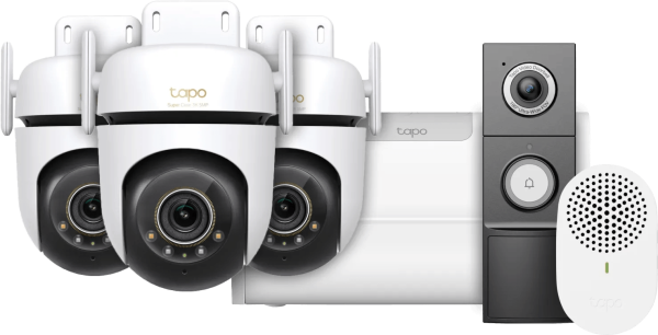 TP-Link Tapo C530WS 3-Pack + H500 Smart HomeBase + D235 Smart Battery & Wired Doorbell