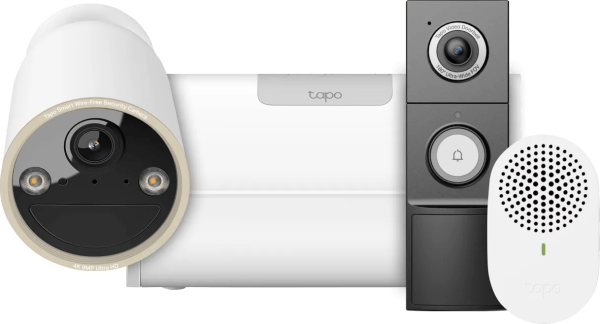 TP-Link Tapo C460 + H500 Smart HomeBase + D235 Smart Battery & Wired Doorbell