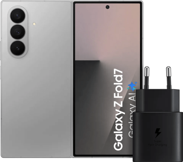 Samsung Galaxy Z Fold 7 512GB Zilver 5G + Samsung Oplader 25 Watt Zwart